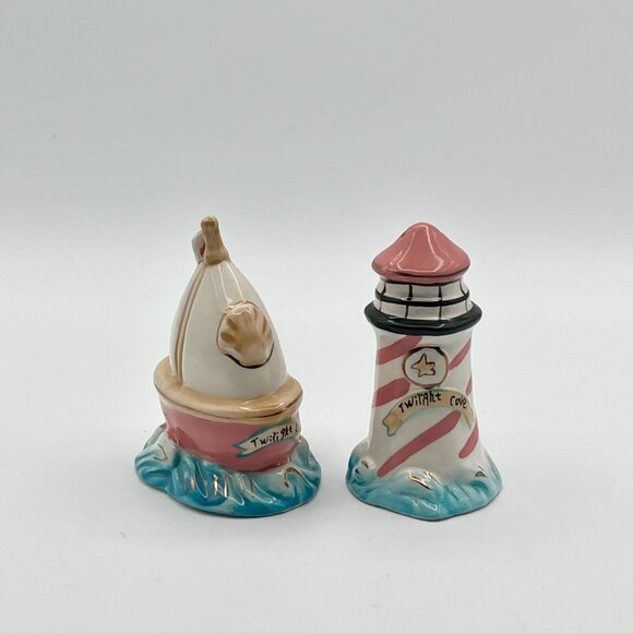 Salt and Pepper Shaker Blue Sky Clayworks Heather Goldminc‎ Lighthouse Sailboat - Picture 2 of 8
